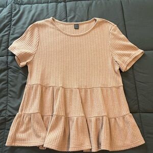 Women's Tan Short Sleeve Ruffle Top